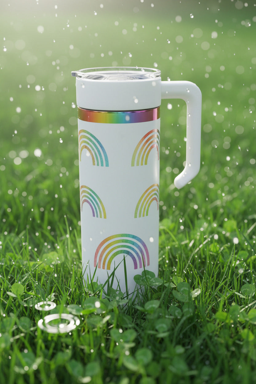 Engraved 30 oz White Tumbler with Gold Metal