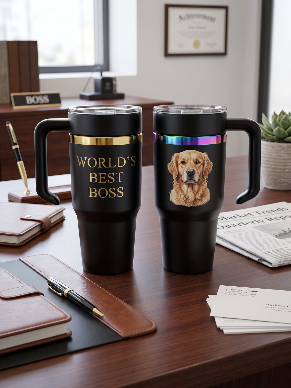 30 oz Black Tumbler with Gold or Rainbow Highlights