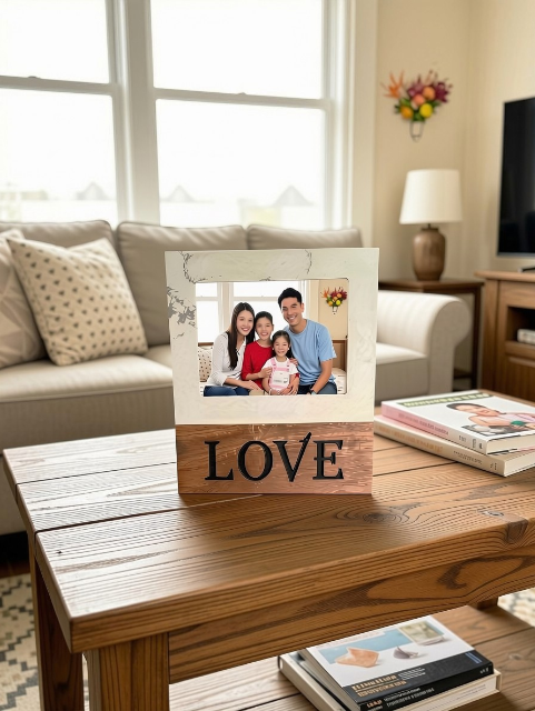 Personalized Marble and Wood Frame