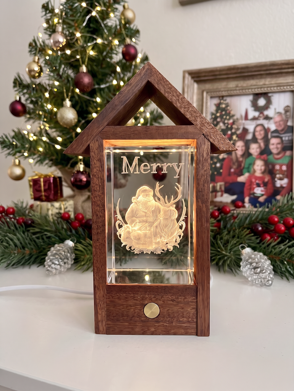 Engraved Crystal with House Frame